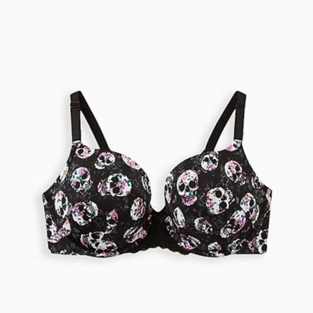TORRID Black Skull Floral Push Up T-Shirt Bra